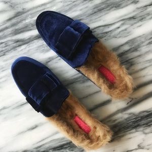 ✨ Catherine Malandrino Furrow fur & velvet mules